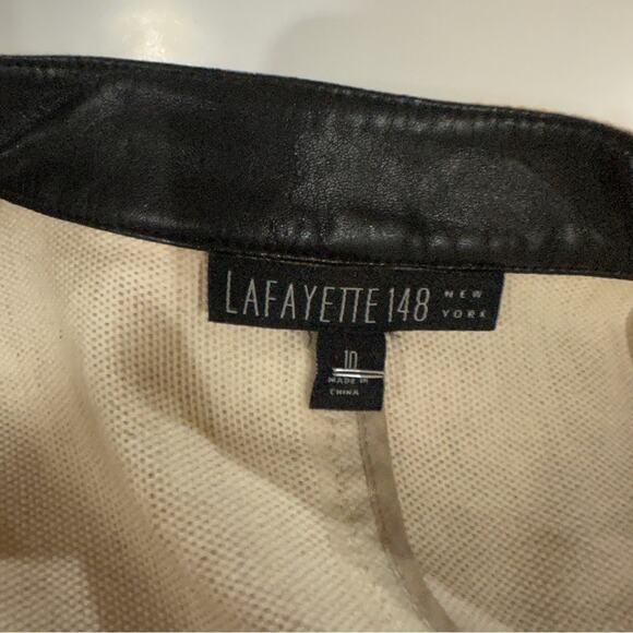 Lafayette 148 Linen Blend Cream Faux Leather Trim Long Sleeve Blazer Jacket 10‎ - Picture 7 of 10